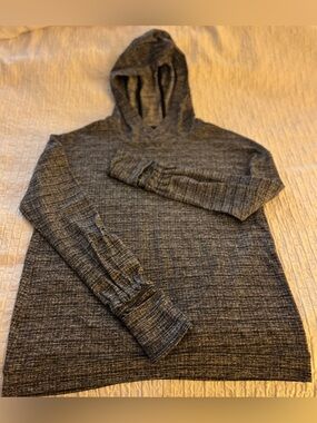 Lululemon Extra Mile Hoodie Ringspun Denim Black White Size 6 EUC